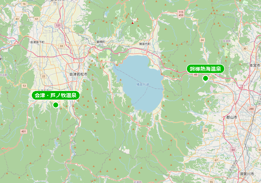 福島県 温泉地の位置関係地図